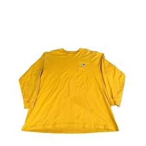Carhartt Shirt Mens 2XL Yellow Long Sleeve Pocket Loose Fit Workwear Logo Cotton